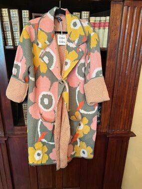 DAVI & DANI Pink, Mustard & Olive Floral Knit Coat